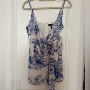 Aqua Tie Romper in Cobalt/White